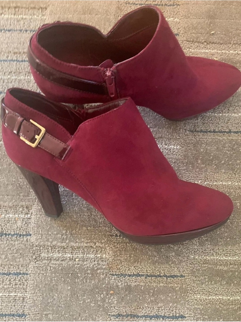 East 5th Esme Maroon Faux Suede Ankle Booties Size 10 Buckle Zip Heel Boots
